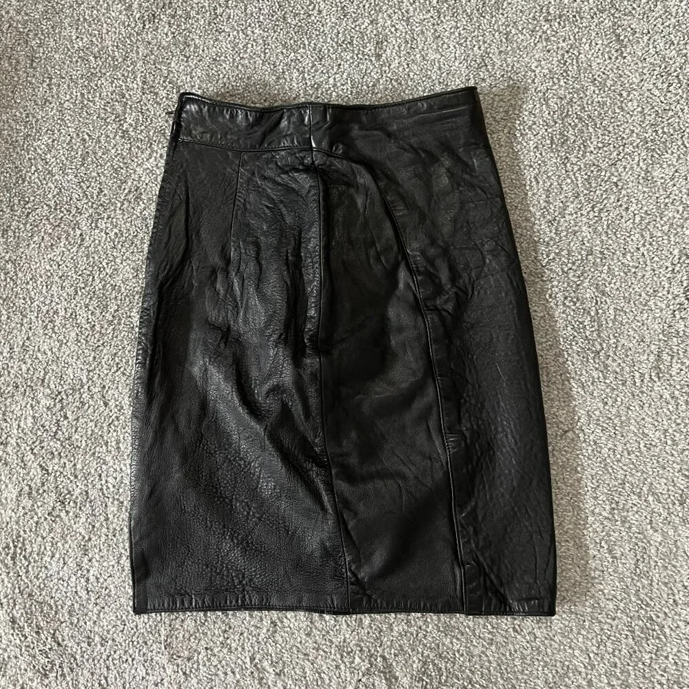 Vintage Ann‎ Taylor skirt womens 4 black leather pencil classic grunge USA 80s - Picture 5 of 13